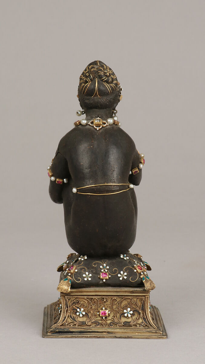 Woman pulling a thorn from her foot, Ambergris, gold, jewels, enamel, European