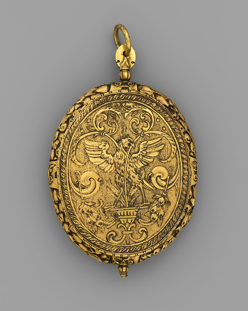 Portrait of a lady, Pigmented wax, seed pearls, emerald, ruby, linen, metal thread; gilded-copper or brass alloy, glass, probably French (wax), probably southern German or northern Italian (case)