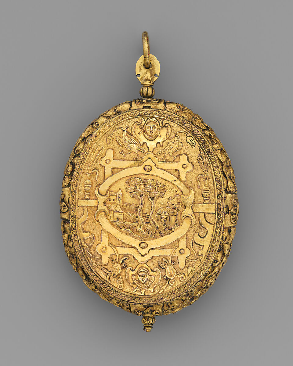 Portrait of a lady, Pigmented wax, seed pearls, emerald, ruby, linen, metal thread; gilded-copper or brass alloy, glass, probably French (wax), probably southern German or northern Italian (case)