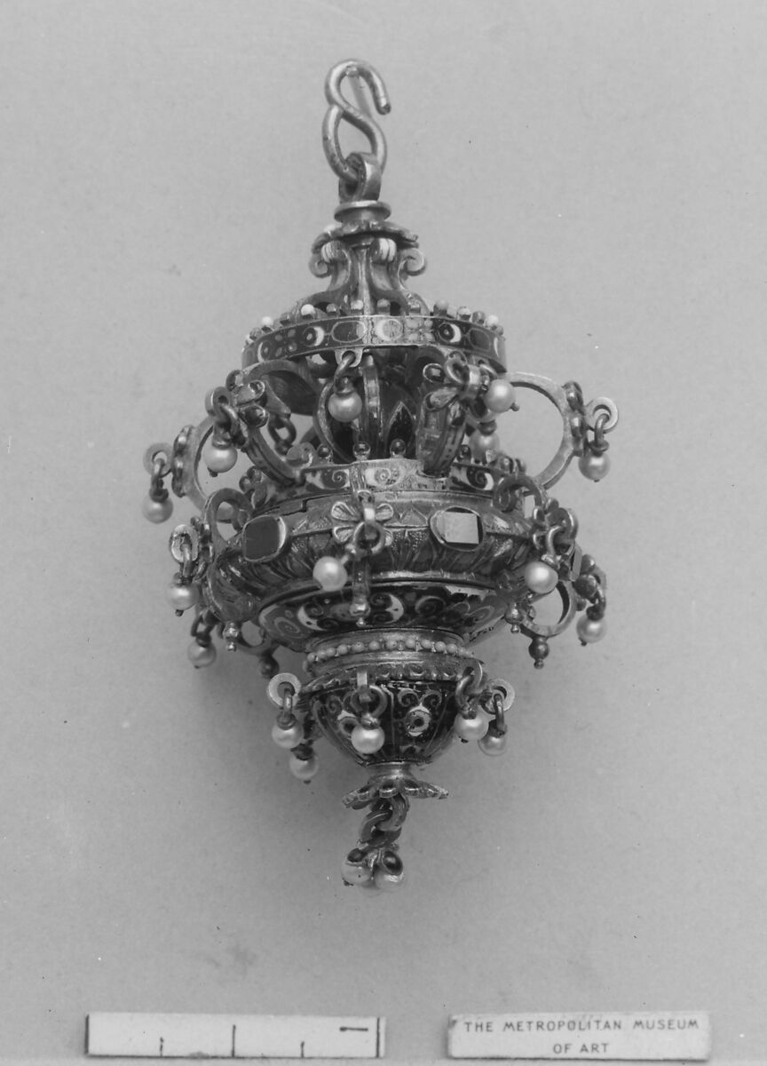 Pendant, Gold, enamel, rubies, pearls, possibly German 