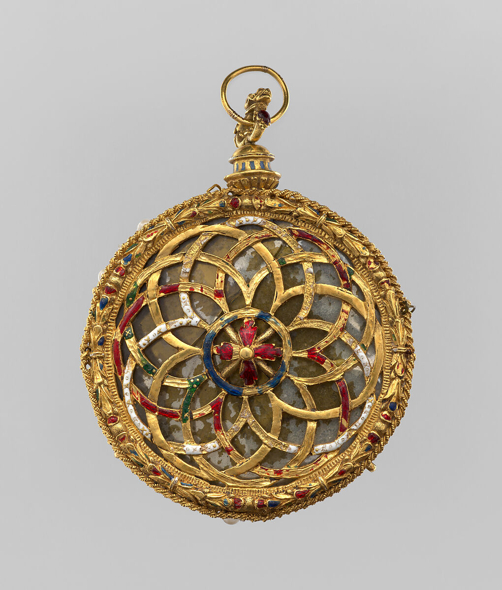 Pendant with scene of the Annunciation, Salomon Weininger (Austrian, 1822–1879), Gold, enamel, glass, pearls, Austrian, Vienna