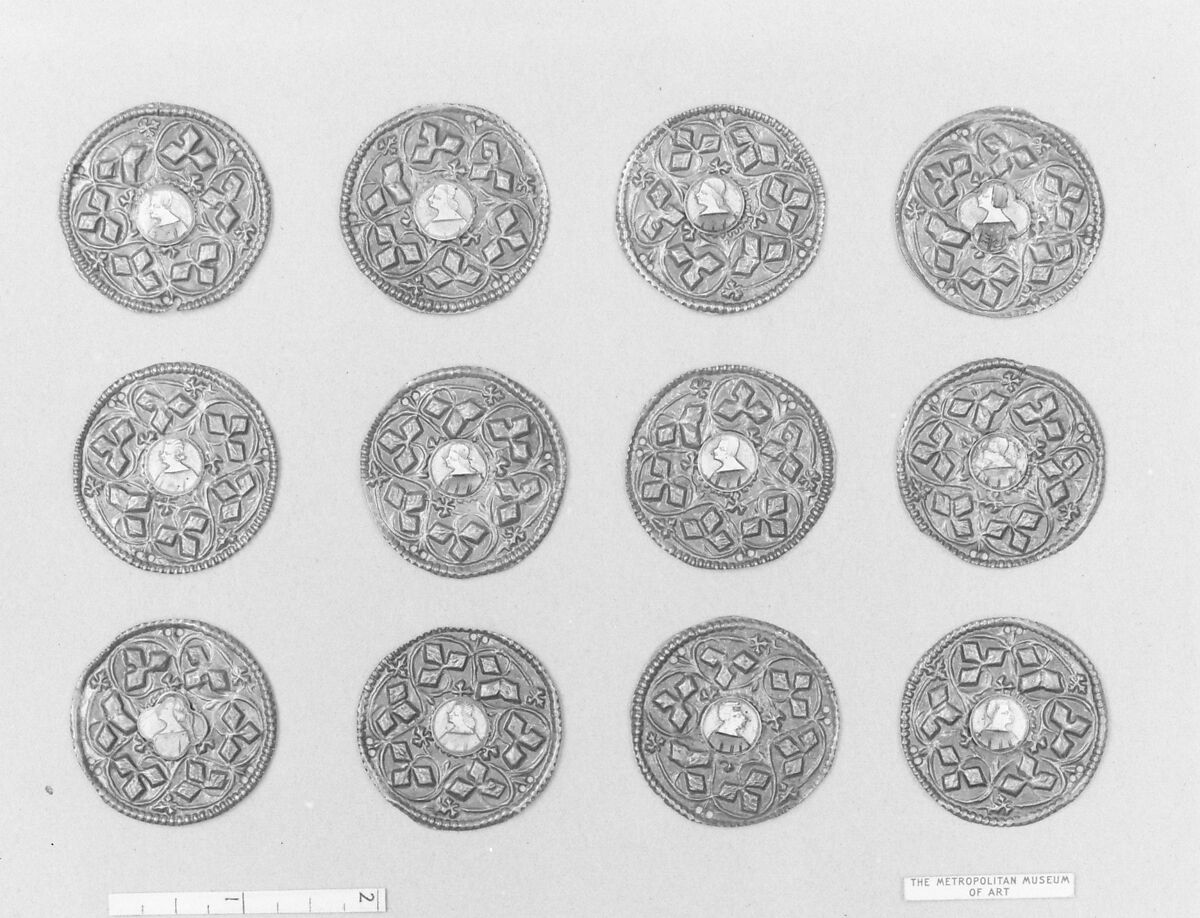 36 Medallions, Silver gilt and basse-taille enamel on silver, Italian, probably Siena