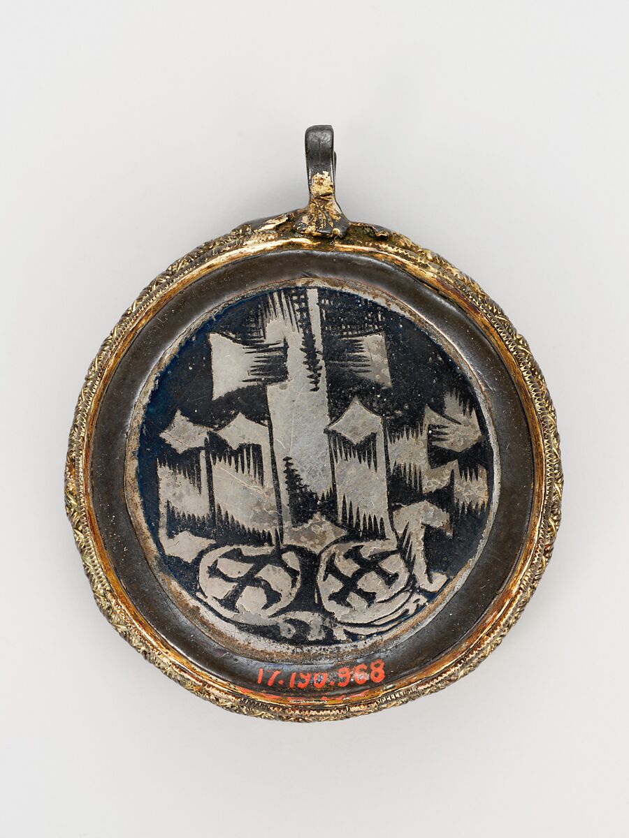 Pendant (one of a pair), Silver, niello, and gilt silver, probably Northern Italian
