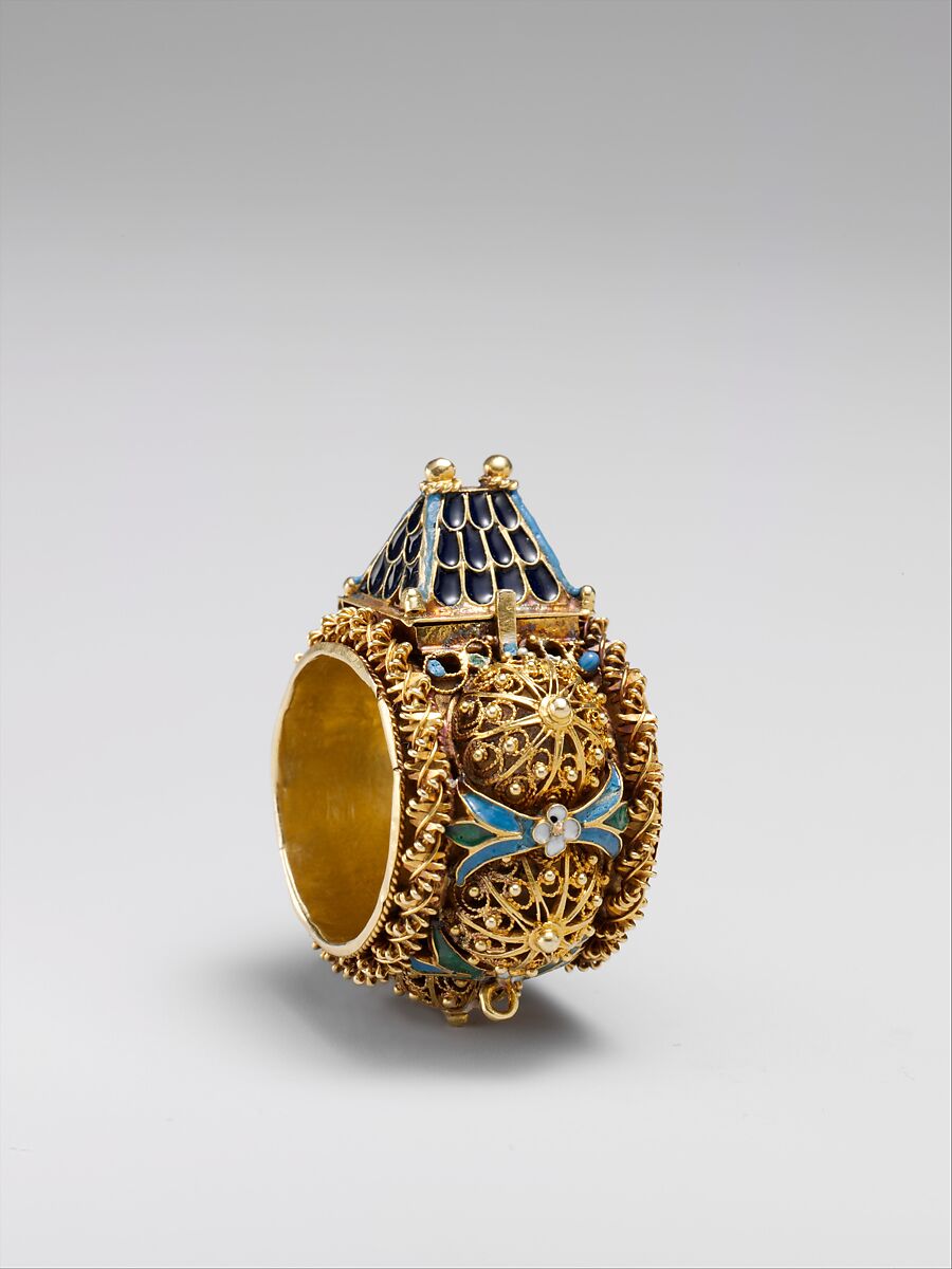 Jewish betrothal ring, Gold, enamel, Eastern European or Italian 