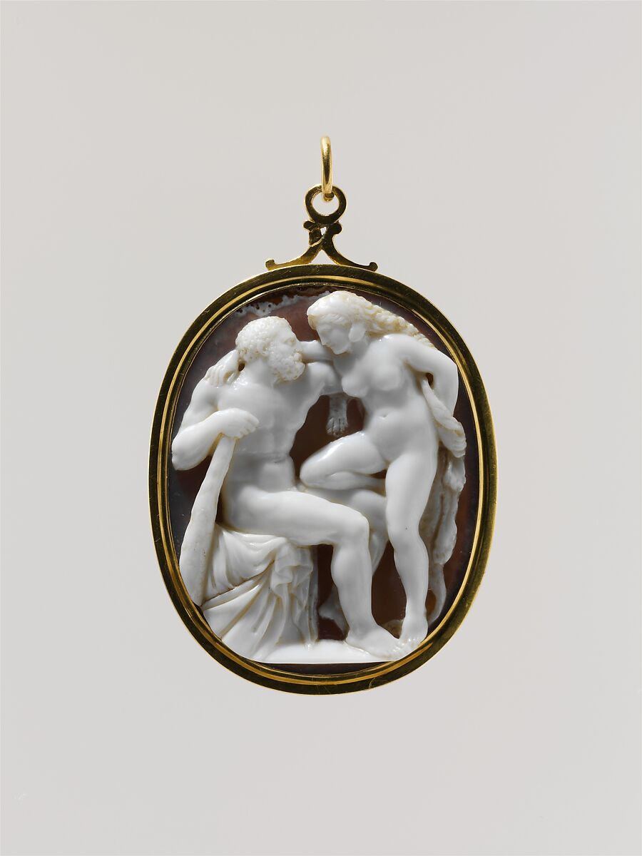 Hercules and Omphale, Sardonyx, mounted in gold as a pendant, probably Italian 