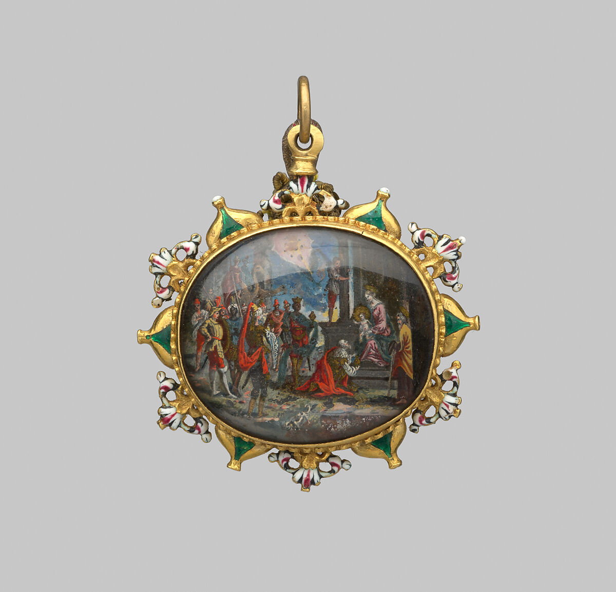 Pendant, Gold, verre eglomisé, enamel, Spanish
