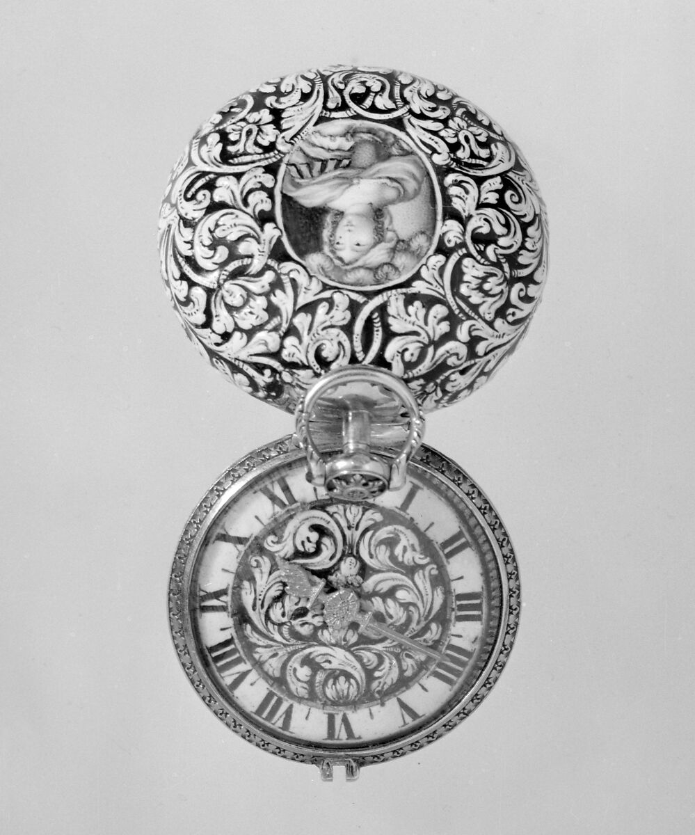 Watch, Watchmaker: Abraham Cailliatte (1642–1710), Enamel on gold, gilded brass, silver, blued steel, Swiss, Geneva