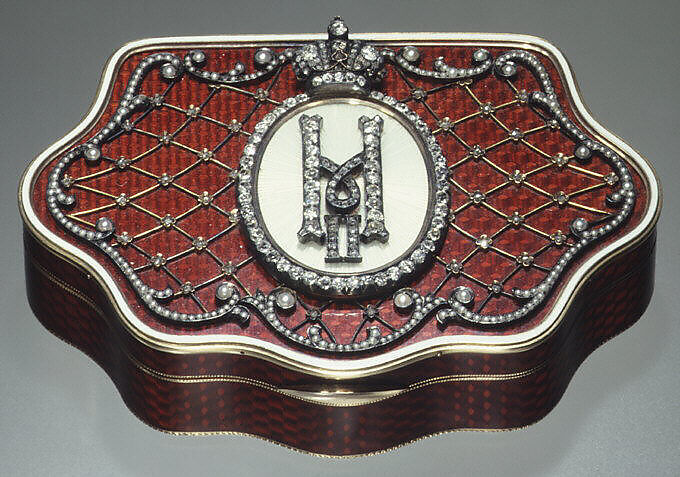 Snuffbox, Gold, enamel, diamonds, Russian, St. Petersburg 