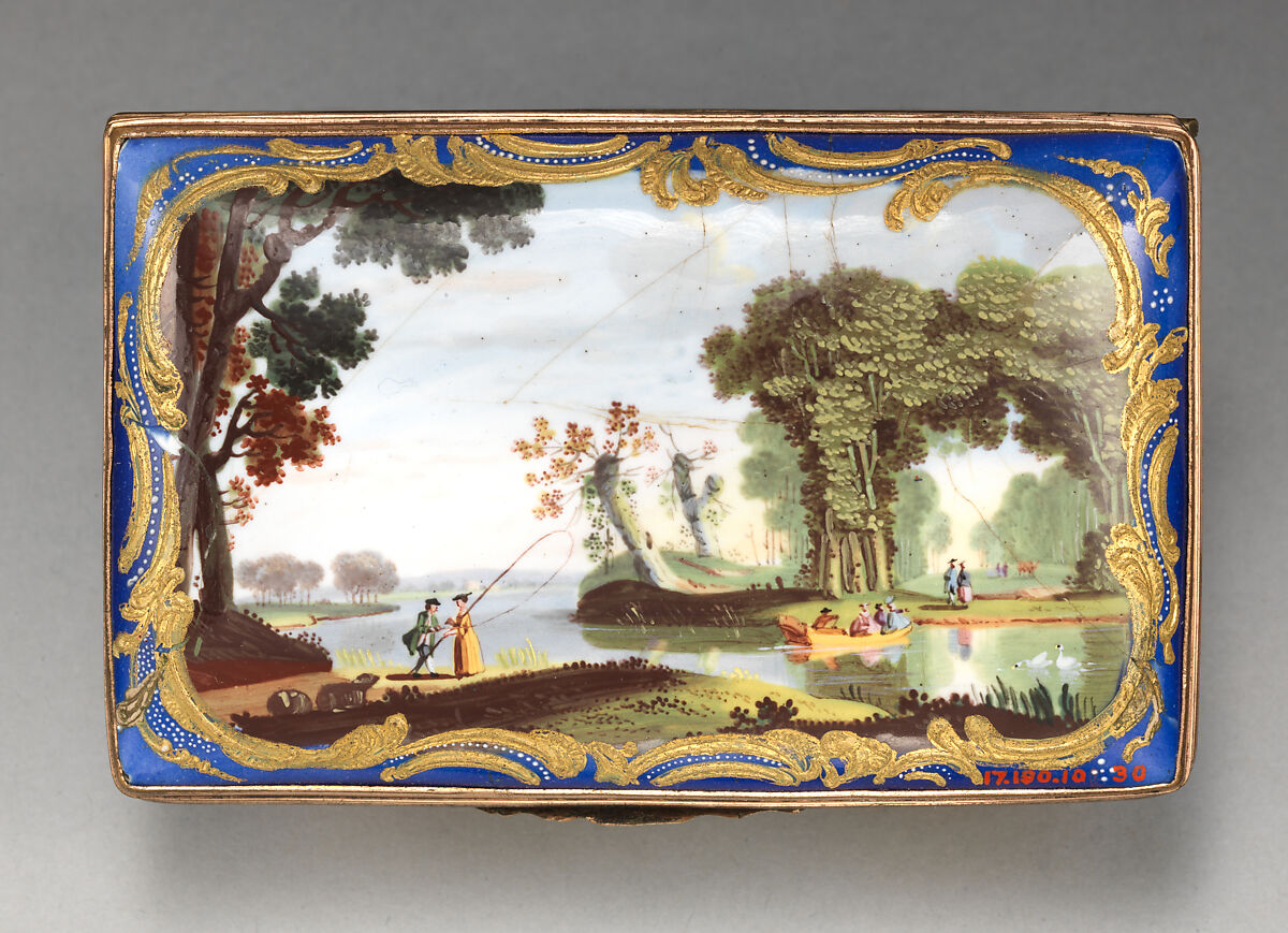 Snuffbox with park scene, Enameled copper, British, South Staffordshire