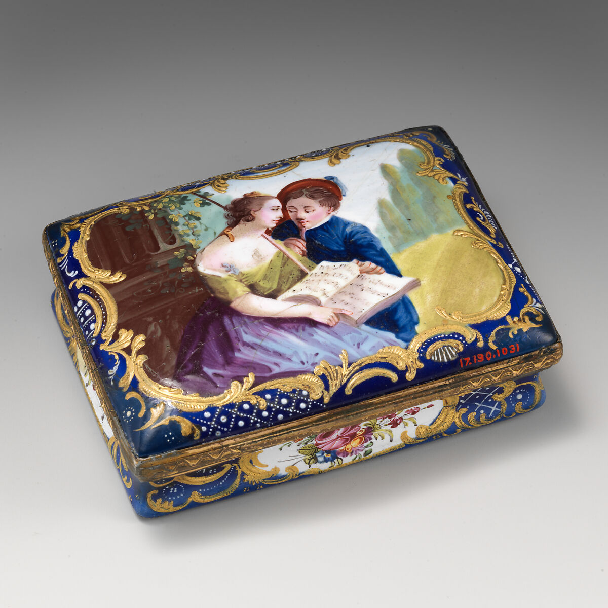 Snuffbox, Enameled copper, British, Staffordshire 