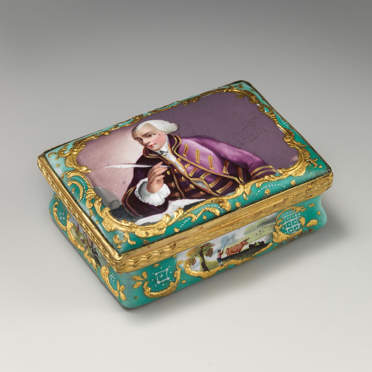 Snuffbox, Enameled copper, British, Staffordshire 