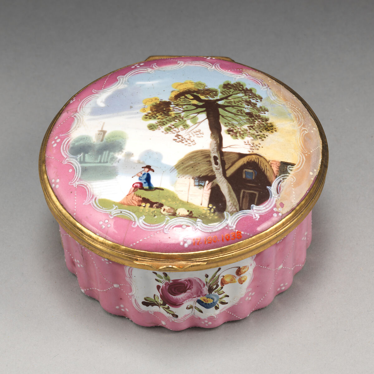 Snuffbox, Enameled copper, British, Staffordshire 