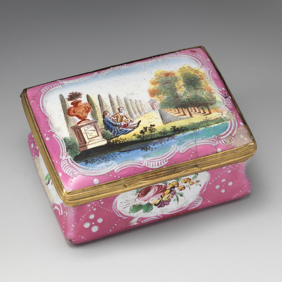 Snuffbox, Enameled copper, British, Staffordshire 