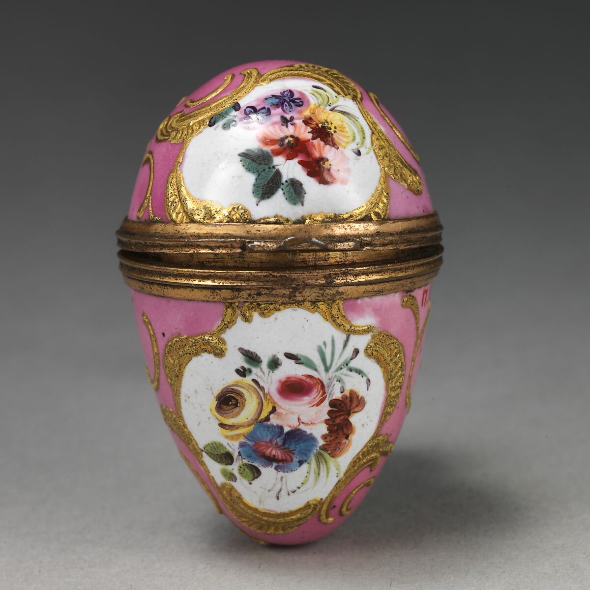 Egg-shaped box, Enameled copper, British, Staffordshire 