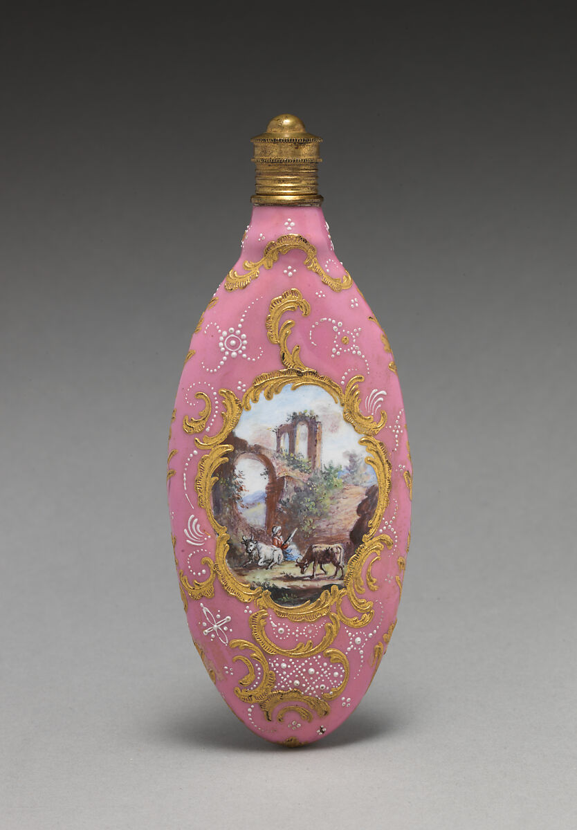 Scent bottle, Enameled copper, British, Staffordshire 