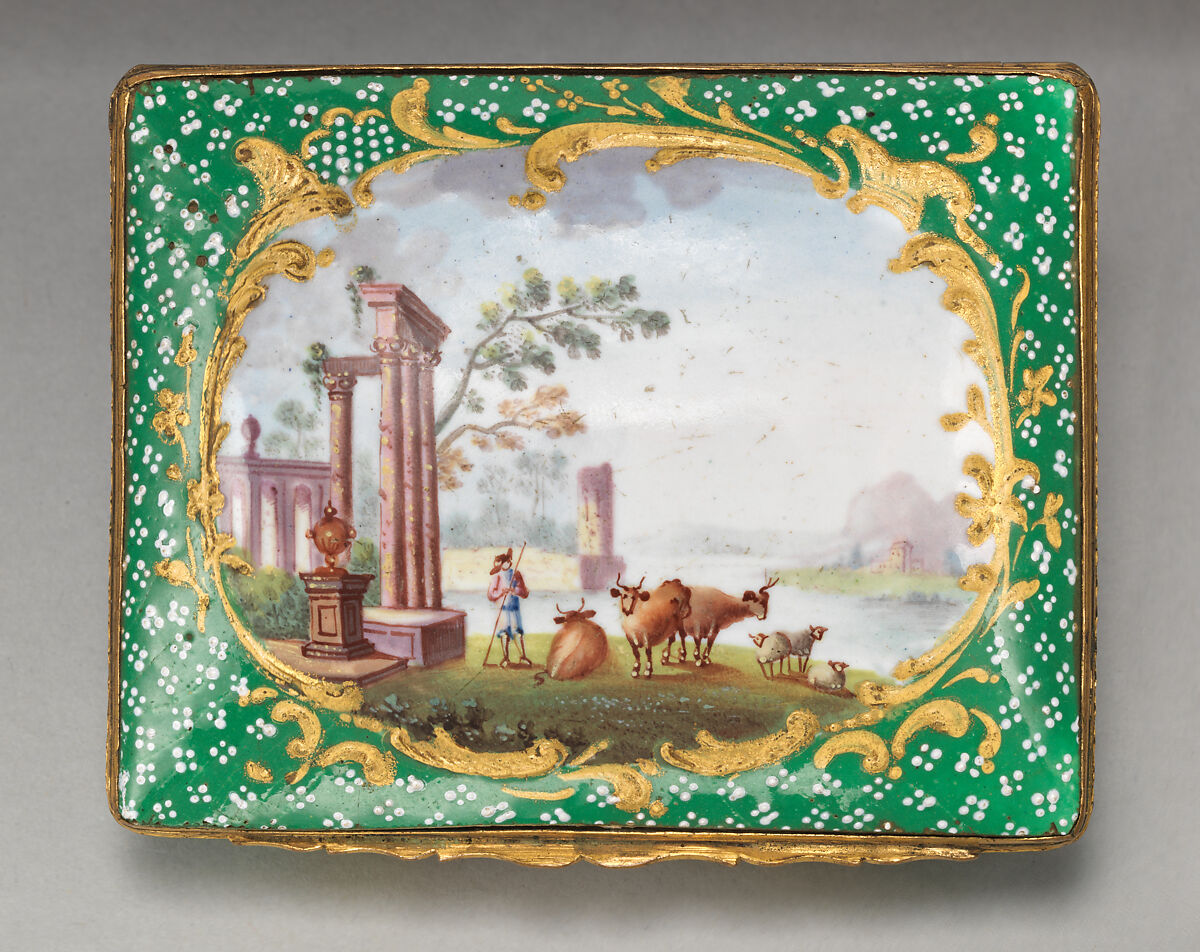 Snuffbox, Enameled copper, British, possibly South Staffordshire, possibly Bilston