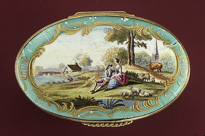 Snuffbox, possibly after Jacques Philippe Le Bas (French, Paris 1707–1783 Paris), Enameled copper, British, South Staffordshire