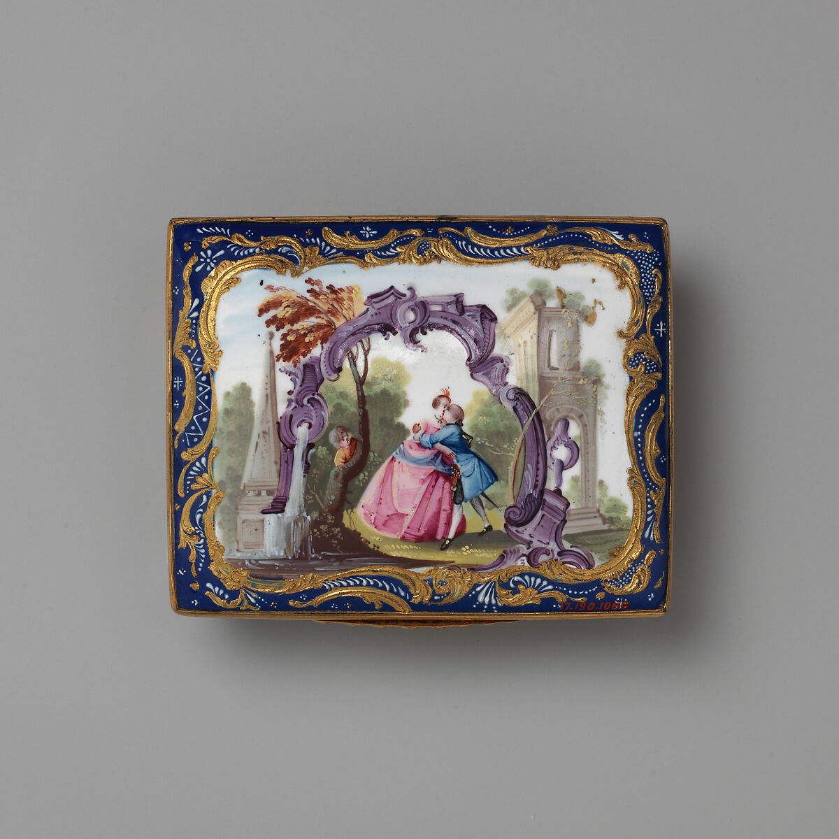 The embrace observed, based on print by Laurent Cars (French, Lyons 1699–1771 Paris), Enameled copper, British, South Staffordshire