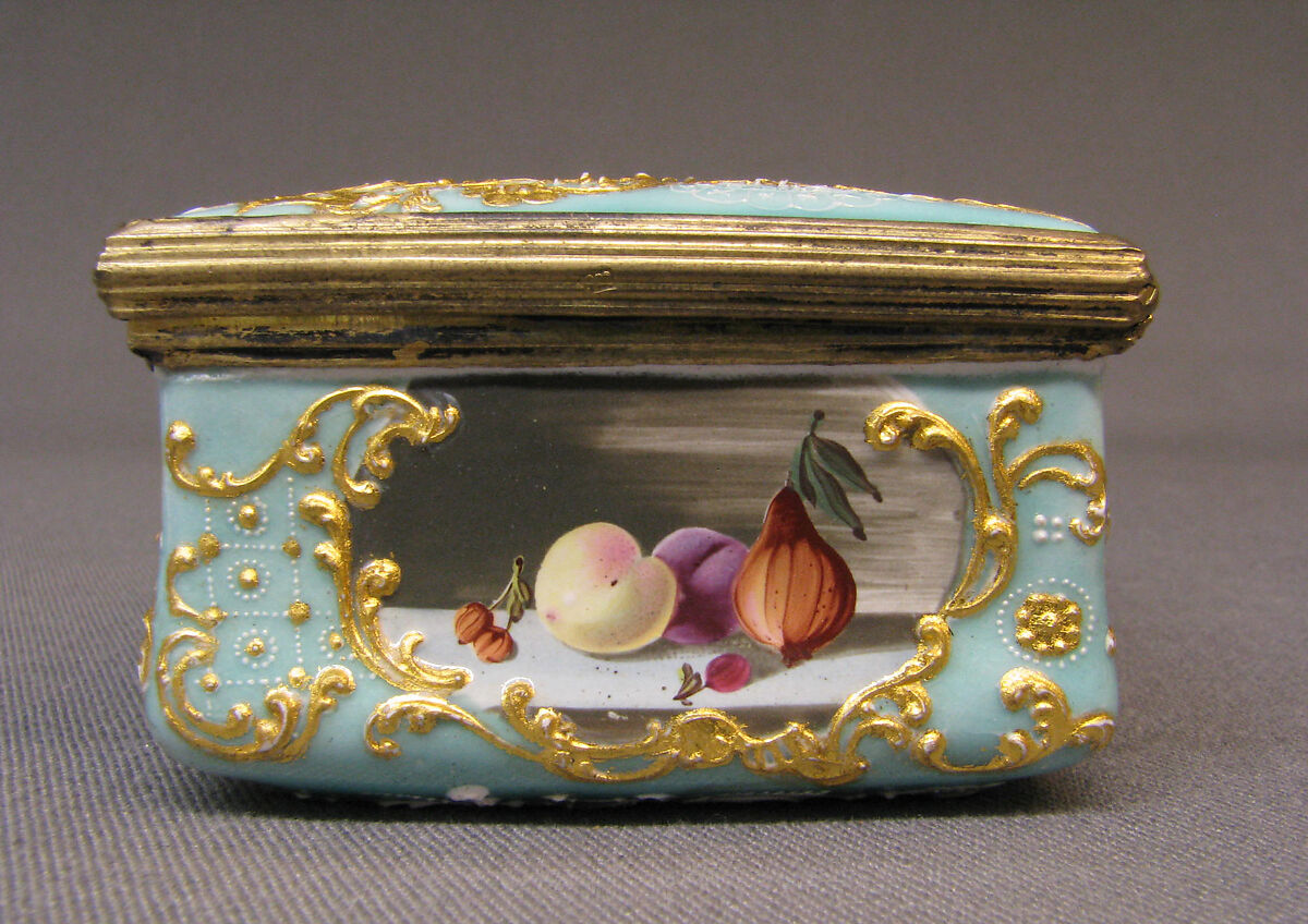 Snuffbox with still life, Enameled copper, British, South Staffordshire