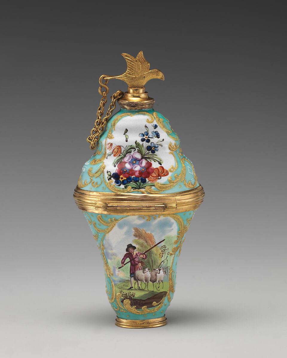 Scent bottle, Enameled copper, British, South Staffordshire