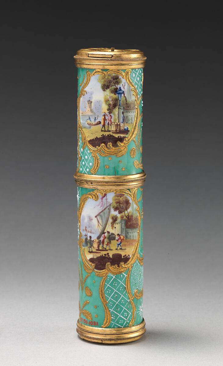 Vanity bottle, Enameled copper, British, Staffordshire 