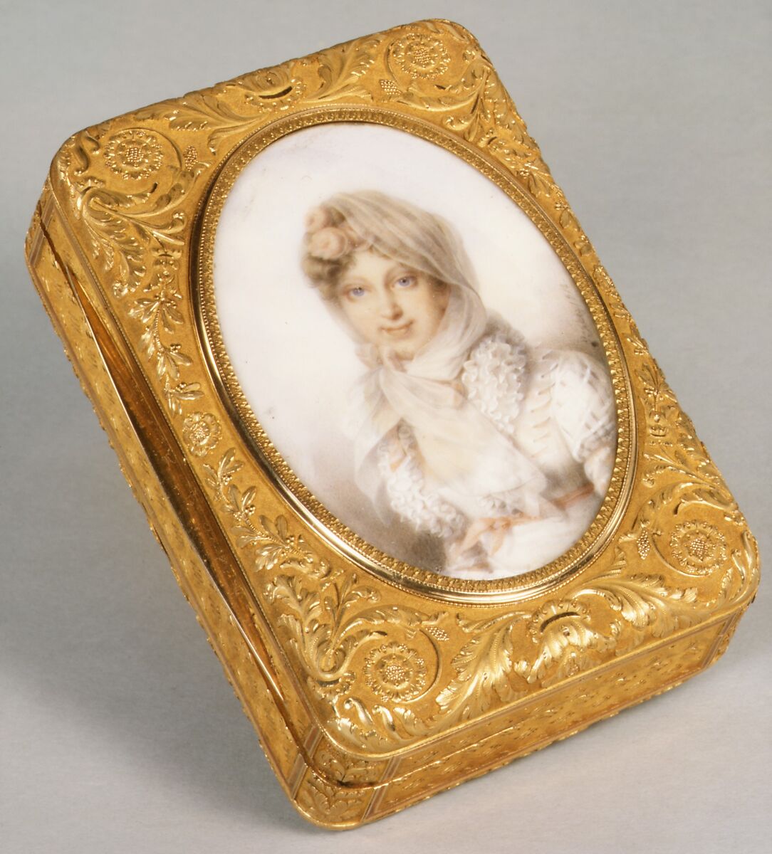 Snuffbox with miniature of the Empress Marie-Louise, the King of Rome, and Napoléon I, Gabriel-Raoul Morel (French, 1764–1832), Gold, ivory, French, Paris