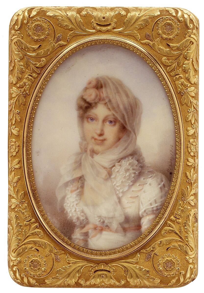 Snuffbox with miniature of the Empress Marie-Louise, the King of Rome, and Napoléon I, Gabriel-Raoul Morel (French, 1764–1832), Gold, ivory, French, Paris 