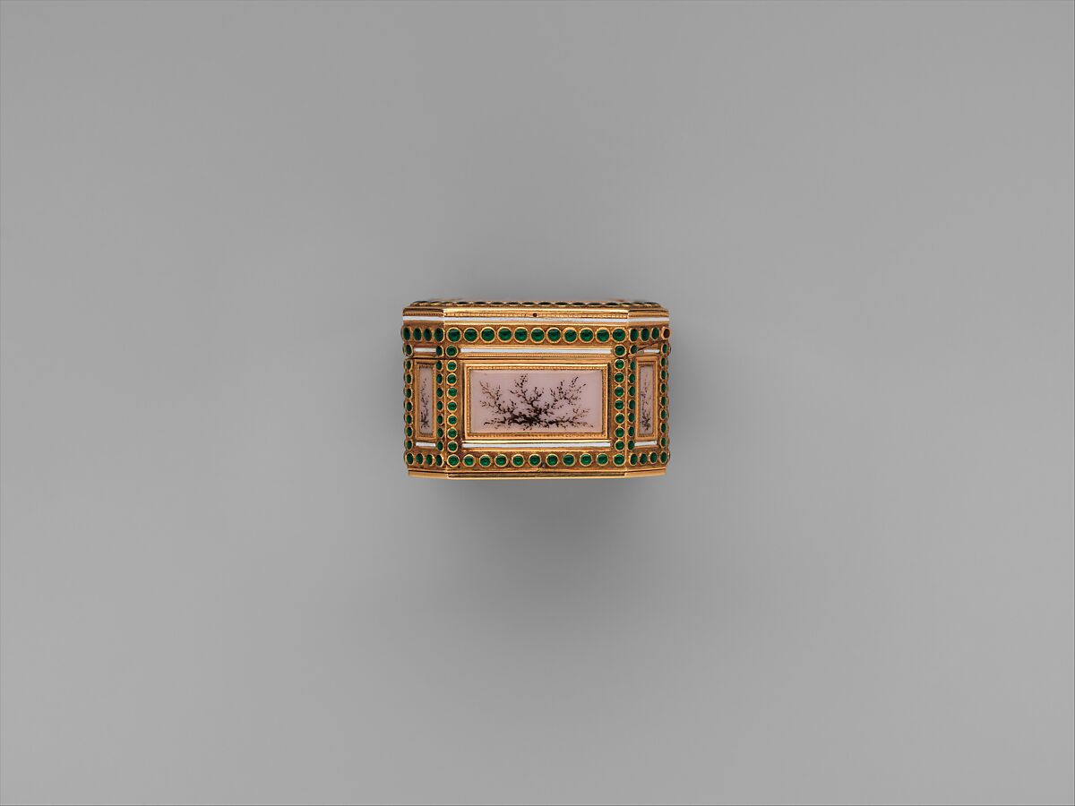 Snuffbox with theatrical scenes of a rope dancer and a puppet show, Box by Joseph Etienne Blerzy (French, active 1750–1806), Gold, enamel; vellum, French, Paris