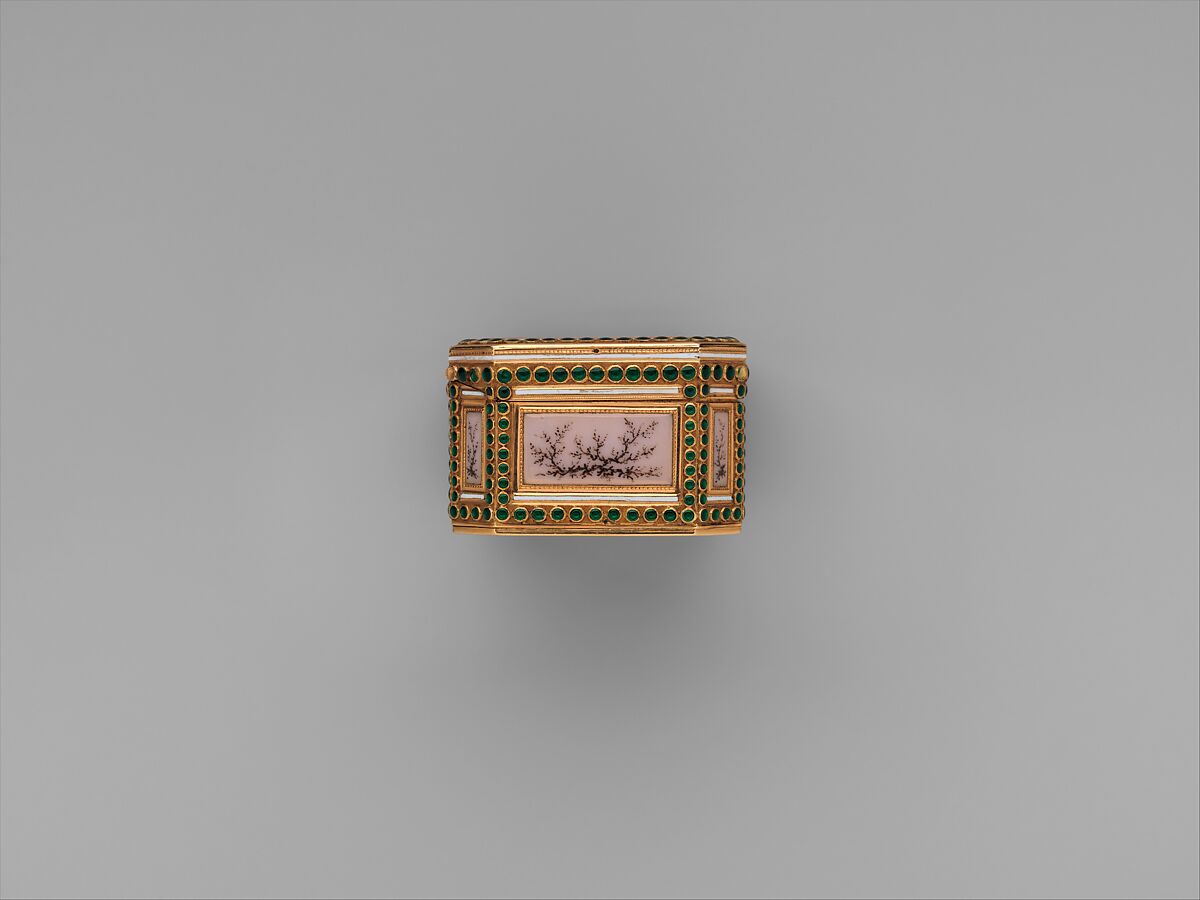 Snuffbox with theatrical scenes of a rope dancer and a puppet show, Box by Joseph Etienne Blerzy (French, active 1750–1806), Gold, enamel; vellum, French, Paris