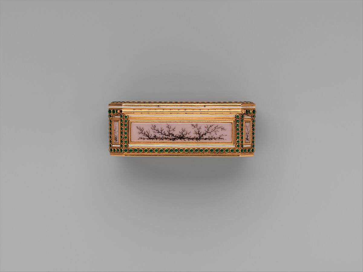 Snuffbox with theatrical scenes of a rope dancer and a puppet show, Box by Joseph Etienne Blerzy (French, active 1750–1806), Gold, enamel; vellum, French, Paris