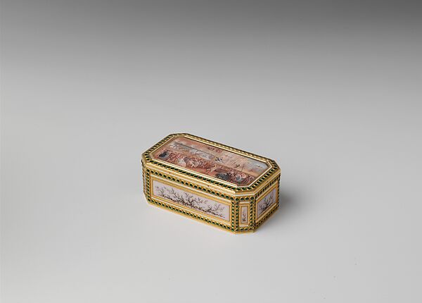 Snuffbox with theatrical scenes of a rope dancer and a puppet show