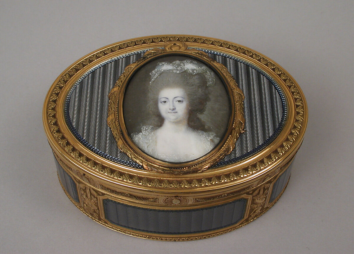 Snuffbox with portrait of a woman, Joseph Etienne Blerzy (French, active 1750–1806), Gold, enamel, ivory, glass, French, Paris 
