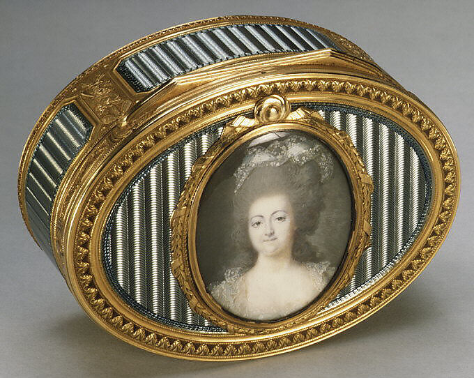 Snuffbox with portrait of a woman, Joseph Etienne Blerzy (French, active 1750–1806), Gold, enamel, ivory, glass, French, Paris