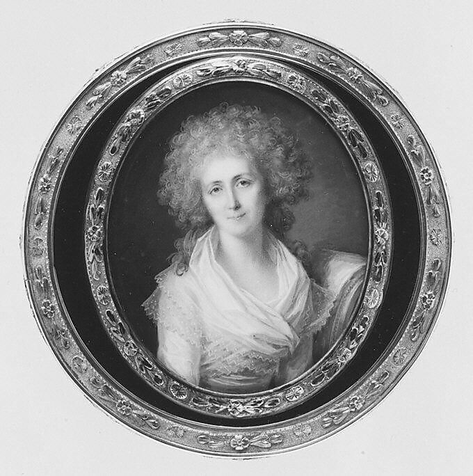 Box with miniature portrait of a woman, Miniature by a French Painter  , ca. 1790, Gold, tortoiseshell, glass, ivory, French