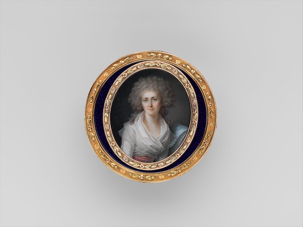 Box with miniature portrait of a woman, Miniature by a French Painter  , ca. 1790, Gold, tortoiseshell, glass, ivory, French 