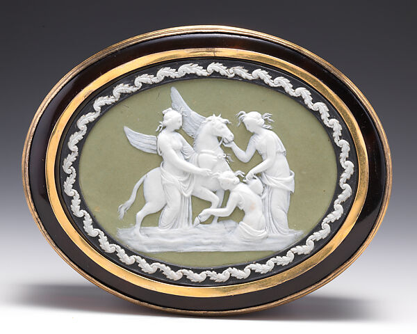 The Muses Watering Pegasus on Mount Helikon, Plaque designed by John Flaxman (British, York 1755–1826 London), Tortoiseshell, gold, jasperware, British 