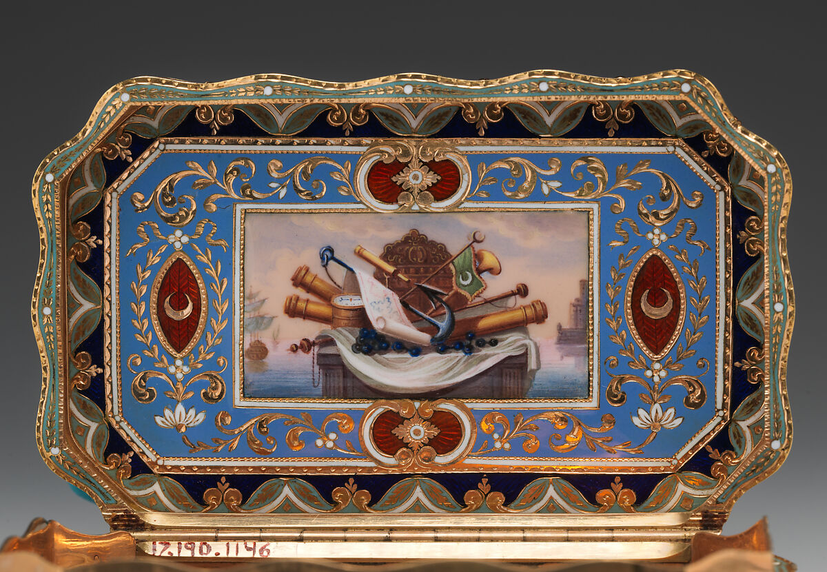 Snuffbox with naval battle scenes, Jean Louis Richter (1766–1841), Gold, enamel, Swiss