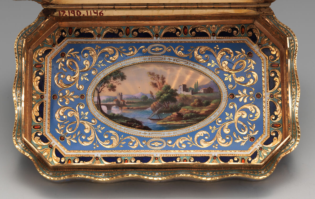 Snuffbox with naval battle scenes, Jean Louis Richter (1766–1841), Gold, enamel, Swiss