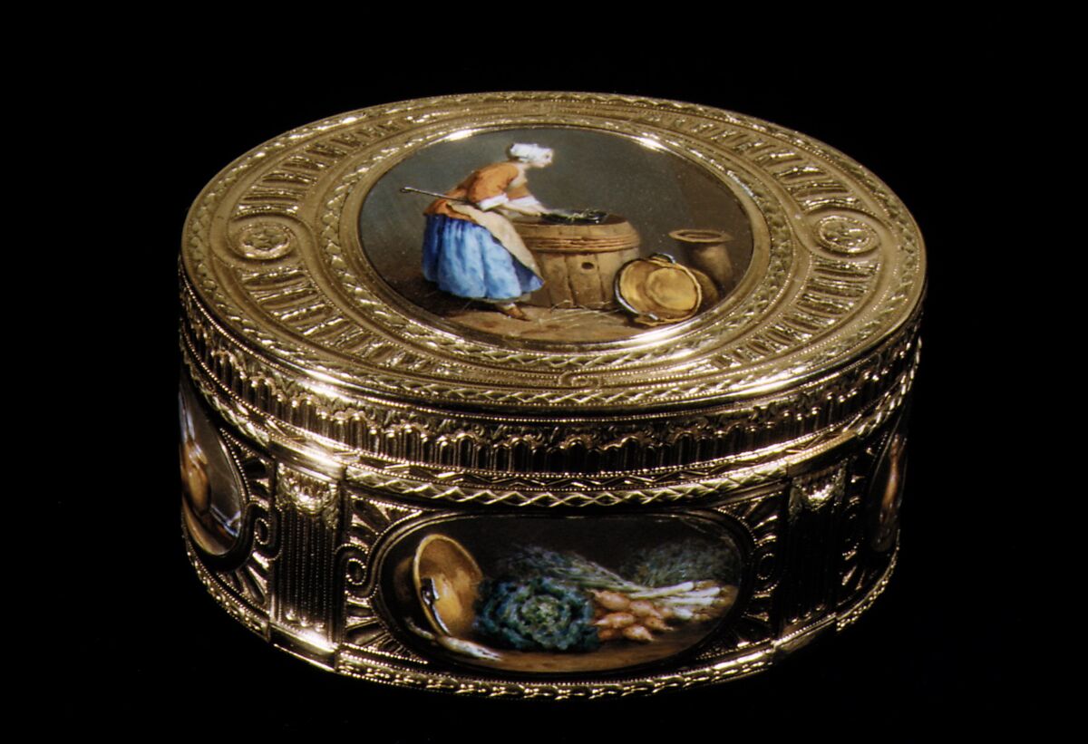Snuffbox with kitchen scenes, Gold, enamel, French, Paris 