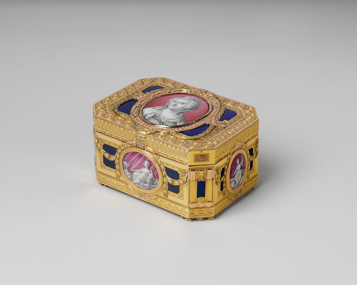 Snuffbox, Possibly by Pierre-François-Mathis de Beaulieu (apprenticed 1752, master 1768, active until 1792) (for Jean Georges), Gold, enamel, French, Paris 