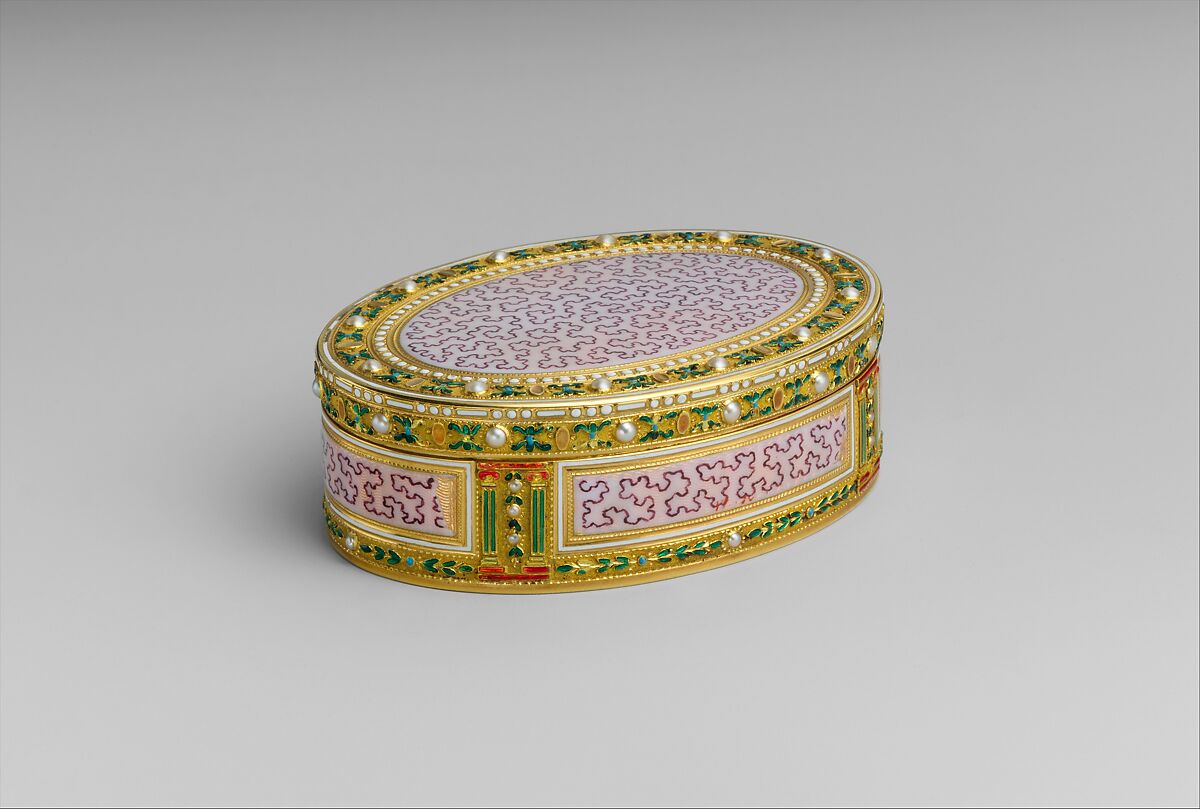 Snuffbox, Georges-Antoine Croze (master 1777, active 1790), Gold, enamel, pearls, French, Paris 