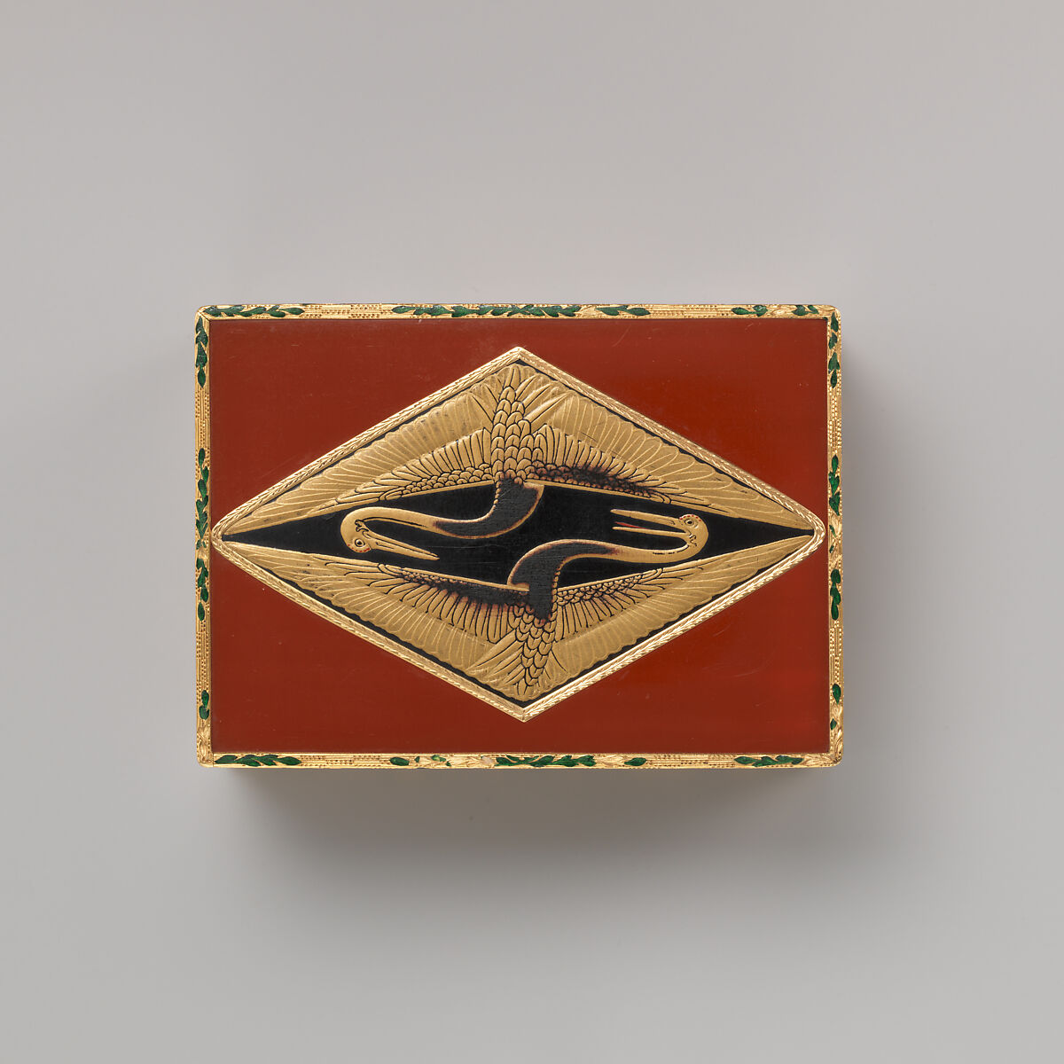 Snuffbox, Jean Ducrollay (French, born 1709, master 1734, recorded 1760), Gold, lacquer, enamel, French, Paris