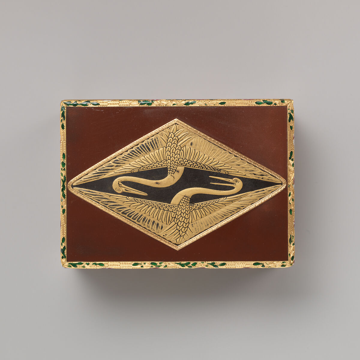Snuffbox, Jean Ducrollay (French, born 1709, master 1734, recorded 1760), Gold, lacquer, enamel, French, Paris