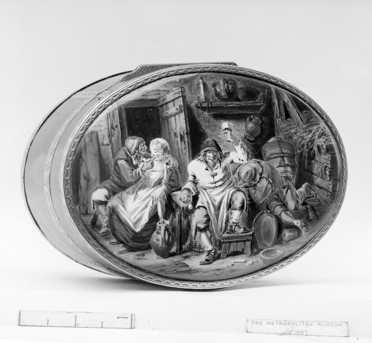 Snuffbox with genre scene, Possibly by Jean-Lambert Payen (master 1746–72), Gold, enamel, French, Paris 