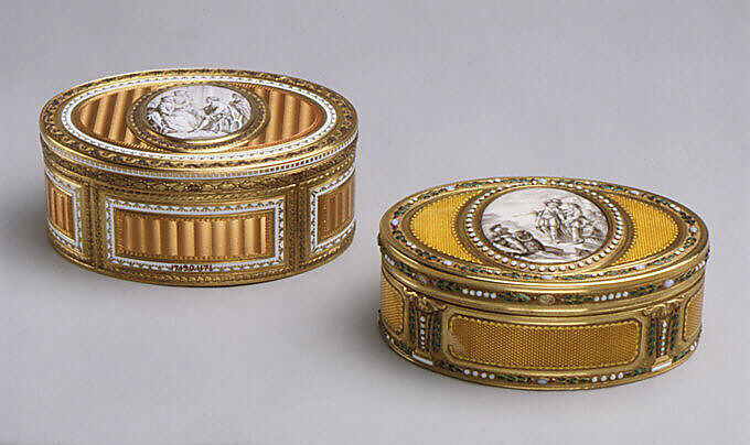 Snuffbox with grisaille miniature of scene from Don Quixote, Joseph Etienne Blerzy (French, active 1750–1806), Gold, enamel, French, Paris