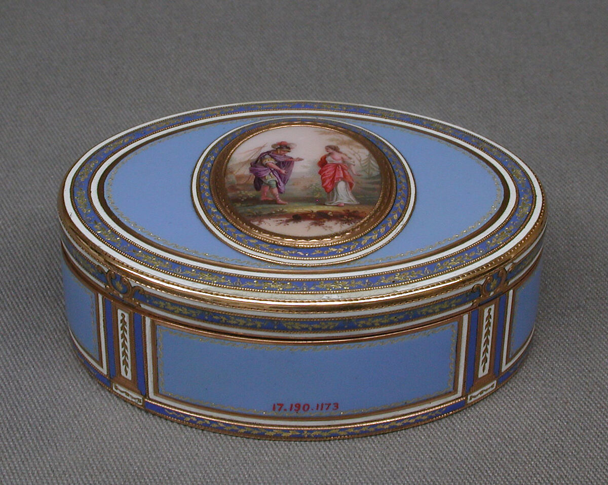 Snuffbox, Les Frères Toussaint (French, active Hanau, registered 1752), Gold, enamel, German, Hanau 