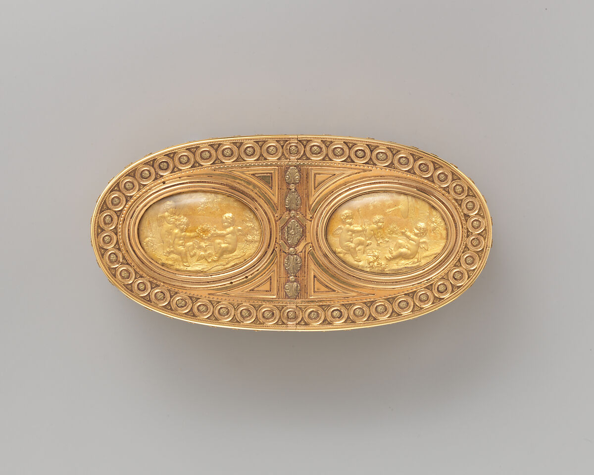 Double snuffbox, Melchior-René Barré (master 1768, recorded 1791), Gold, glass, French, Paris