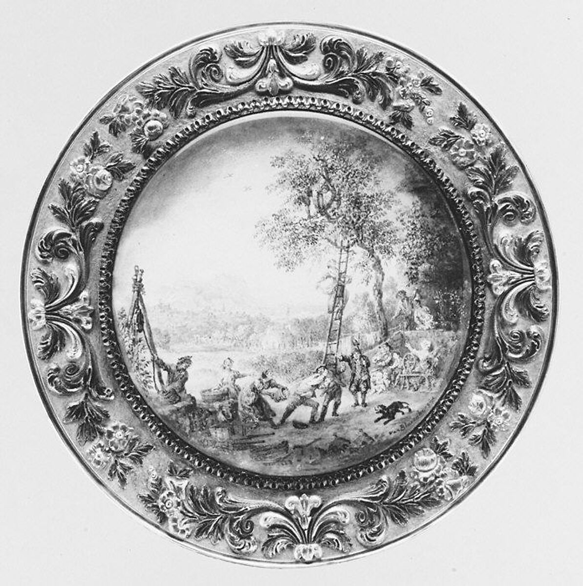 Snuffbox with scene of harvesting fruit, Johann Wilhelm Keibel (master 1812; died 1862), Four-color gold, painting in gouache on vellum, Russian, St. Petersburg
