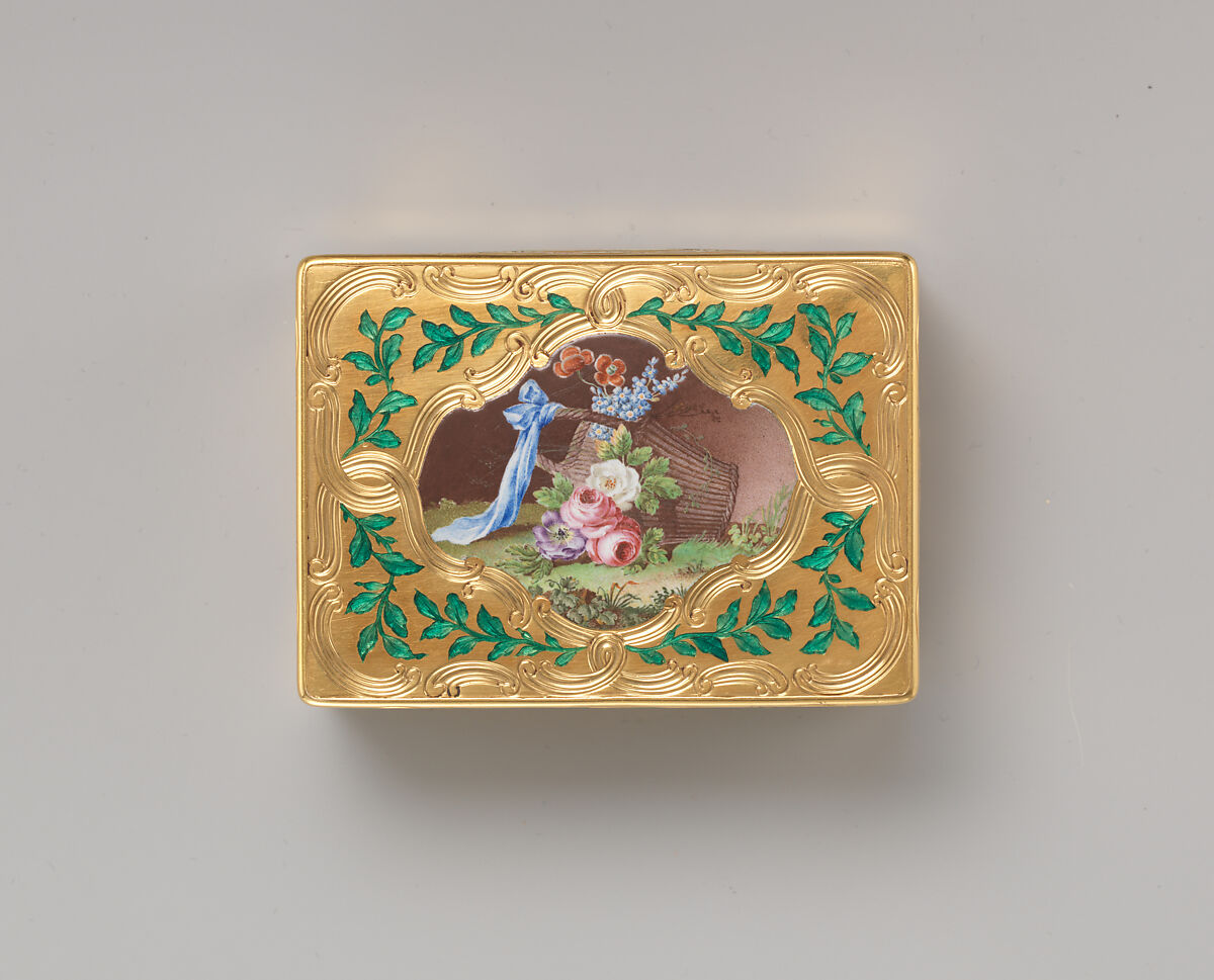 Snuffbox, Jean Ducrollay (French, born 1709, master 1734, recorded 1760), Gold, enamel, French, Paris
