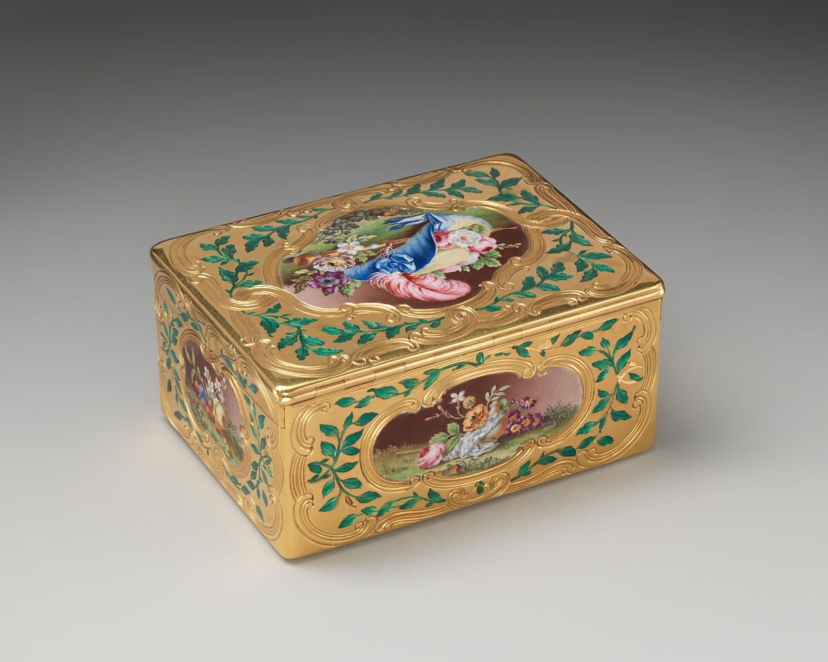Snuffbox, Jean Ducrollay (French, born 1709, master 1734, recorded 1760), Gold, enamel, French, Paris 